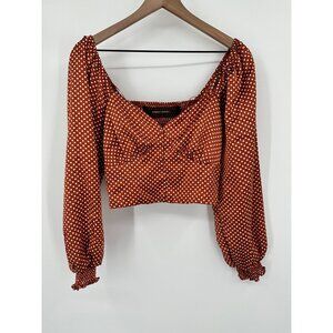 Code X Mode Crop Top Women Medium Copper Polka Dot Satin Long Sleeve Smocked